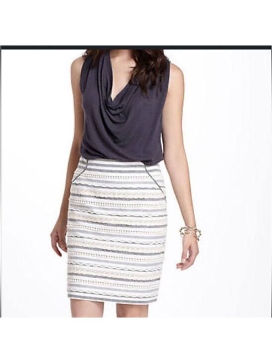 Anthropologie Dresses & Skirts - Anthropologie Tabitha Sailing Lace Striped Pencil Mini Skirt Small Linen/Cotton
